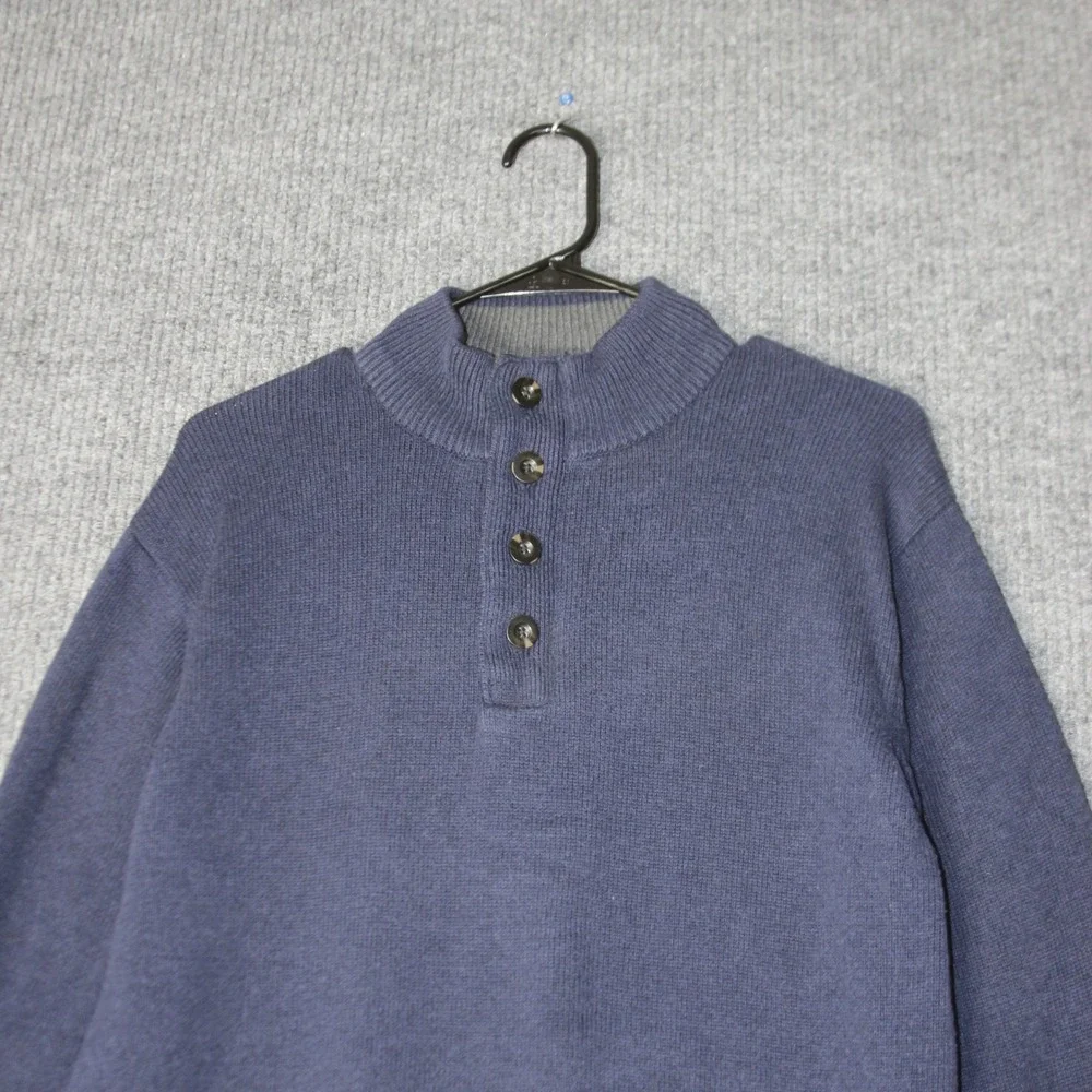 Grayson &‎ Dunn Sweater Mens L Blue Mock Neck Button Pullover Cotton Knit